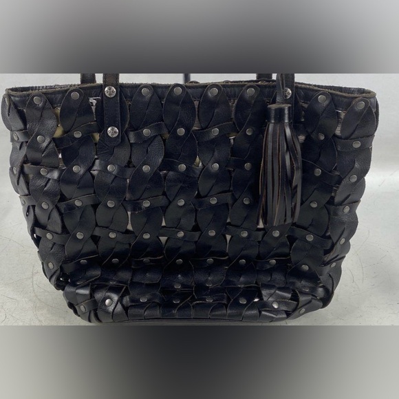 Patricia Nash Mizzana Twisted Braid Leather Tote Bag Black Studded - Picture 5 of 10
